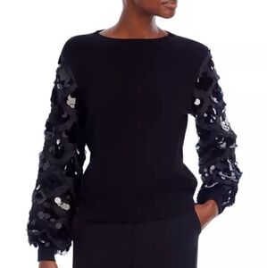 Sioni Sequin Sleeve Rib Knit Sweater M Black